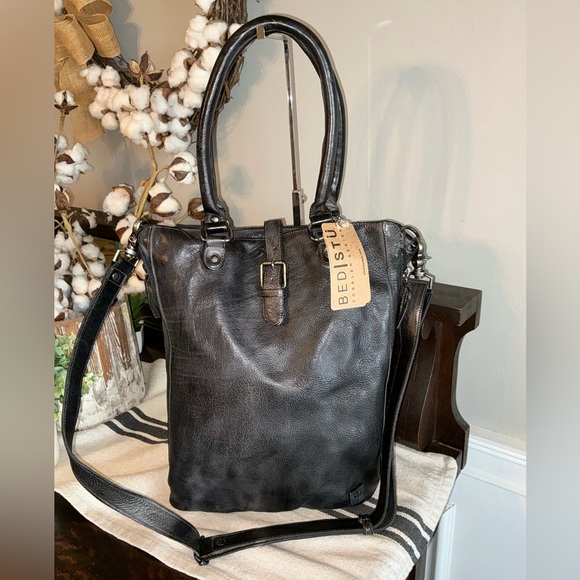 NWT Bed Stu Leather Mildred Tote Shoulder Crossbody Bag Black DD Retail $ 325